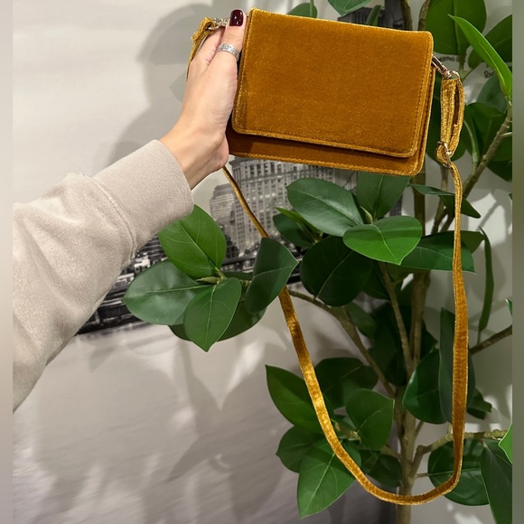 Anthropologie Handbags - Mustard Yellow Velvet Crossbody Bag